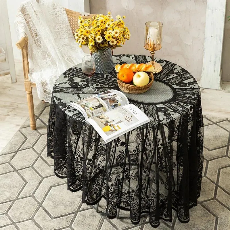 Table Cloth American Ins Style Wedding Party Retro Dark Green Lace Hollow Circular Tablecloth