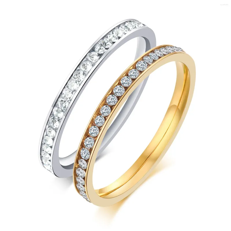 Cluster anneaux femmes bling cz pierres bande de mariage mince 2 mm en acier inoxydable ridicule femelle feme-doigt cadeau bijoux us