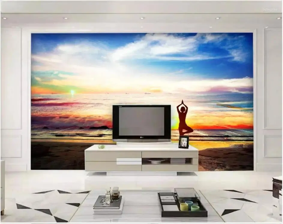 Wallpapers Custom PO voor muren 3 d muurschilderingen behang mooie avond zonsopgang aan zee landschap wandmuurpapieren home decor