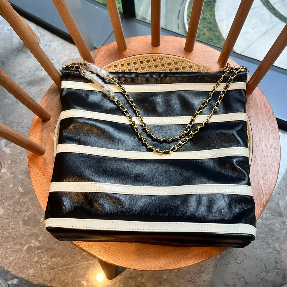 Striped Designer Shoulder Bag: Women's Leather Crossbody, Double Chain  Strap, Fashion Luxury Handbag with Wristlet Clutch