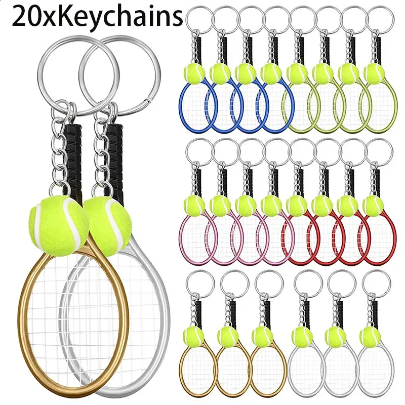 20st Tennis Racket Keychains Tennis Key Ring Keychain Alloy Tennis Ball Split Ring Tennis Trinciets For Tennis Sport Lover Team 240402