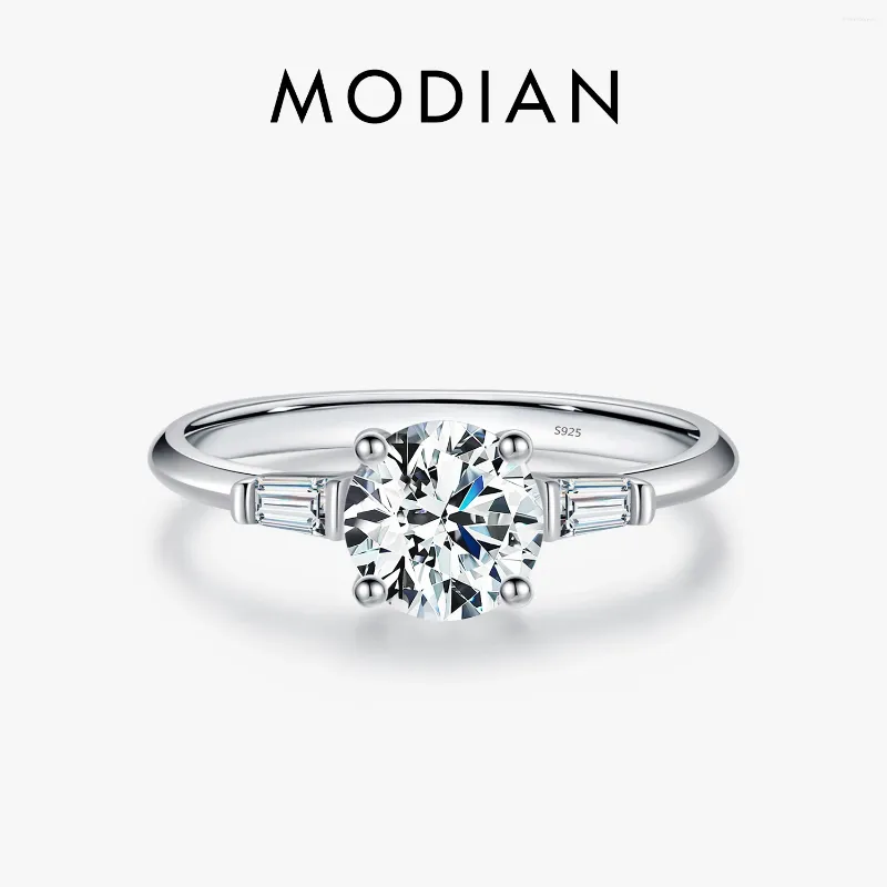 Cluster Rings MODIAN 1.0CT D Color Lab Diamond Round Moissanite Ring 925 Sterling Silver Wedding Engagement Band Jewelry For Women Gifts