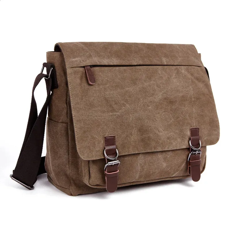 Canvas Laptop Shoulder Bag Messenger Bag Men Casual Crossbody Bags School Bookbag 240402