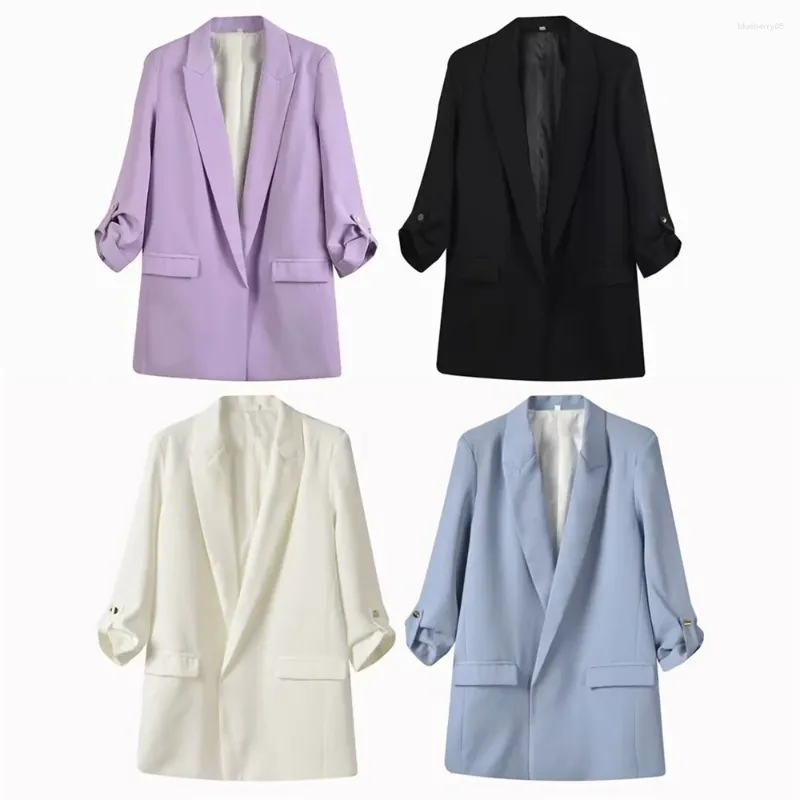 Kvinnors kostymer 2024 Spring Casual och Versatile Temperament Pleated ärmar utan knappar Solid Color Suit Loose Jacket
