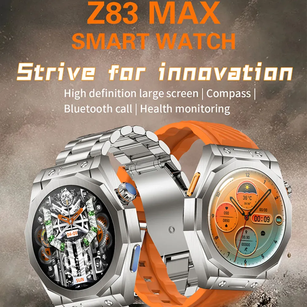 Z83 MAX GPS SmartWatch Circular AMOLED Screen Full Touch Stainless Steel Smart Bracelet Temperature Heart Rate Monitor SmartWatch