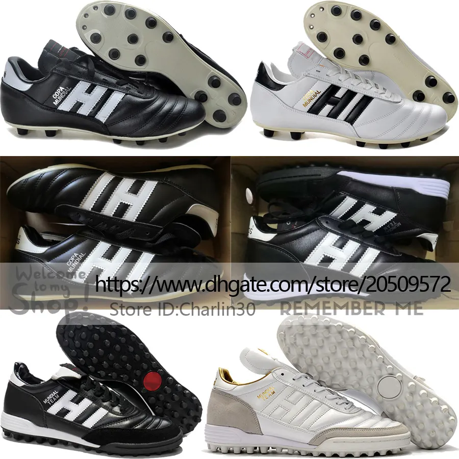 Envoyer avec des chaussures de football de qualité de sac Copa Mundial Team FG TF Turf Classes Classic Soccer Cuir Soft Training Formation Black White Soccer Football Chaussures US 6.5-11.5