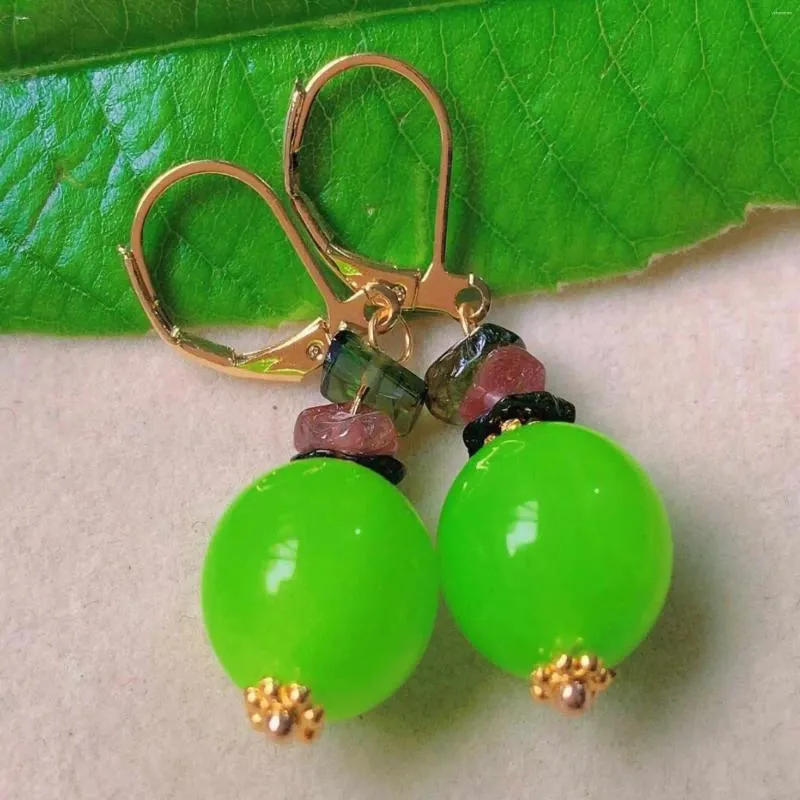 Dangle Earrings Natural Round Green Jade Bead