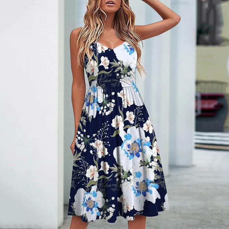 Floral Waist Print Short Sleeveless Spaghetti Strap sundress for Women - Casual Summer Dress 2024 Floral Waist Print Short Sleeveless Spaghetti Strap sundress for Women - Casual Summer Dress 2024