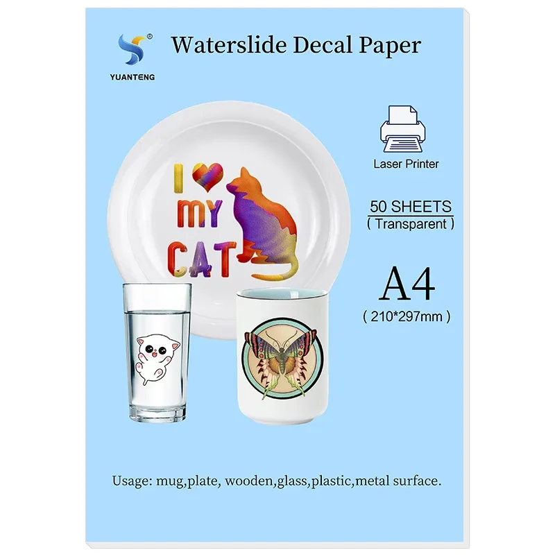 Paper 50 Sheets Laser Water Slide Decal Paper Clear Waterslide Transfer Paper DIY Custom Printable WaterSlide Decals for Cups A4 Size