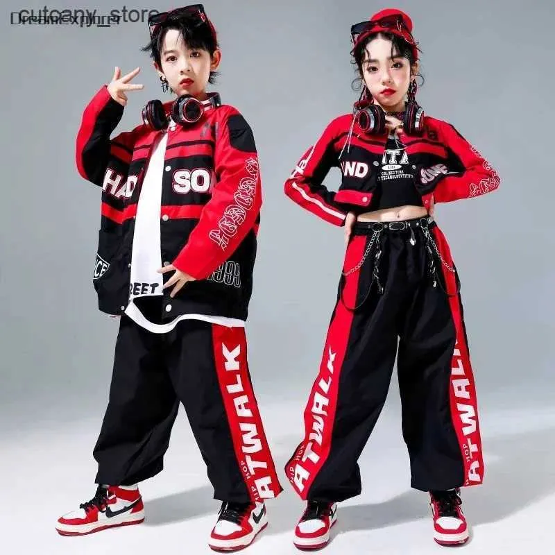 Hose Jungen Hip Hop Motorcyc Kontrast Jacke Cargo Hosen Mädchen Baseball Cropped Coat Streetwear Kinder Jazz Street Tanzkleidung L46 L46