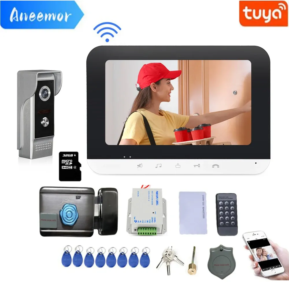 Intercom WiFi Intercom med Electric Lock 3A Power Supply Outdoor Doorbell Camera Wireless Tuya Video Door Phone For Home Security System