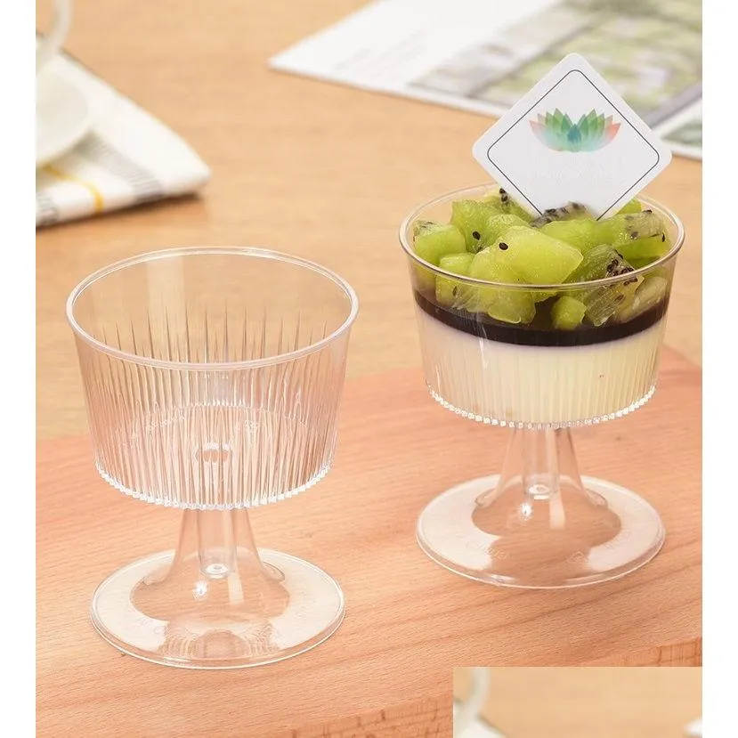 Tasses jetables Paies Clear Transparent Dessert Pudding Bowl Ice Cream tasse pour la fête d'anniversaire Dîner de vie