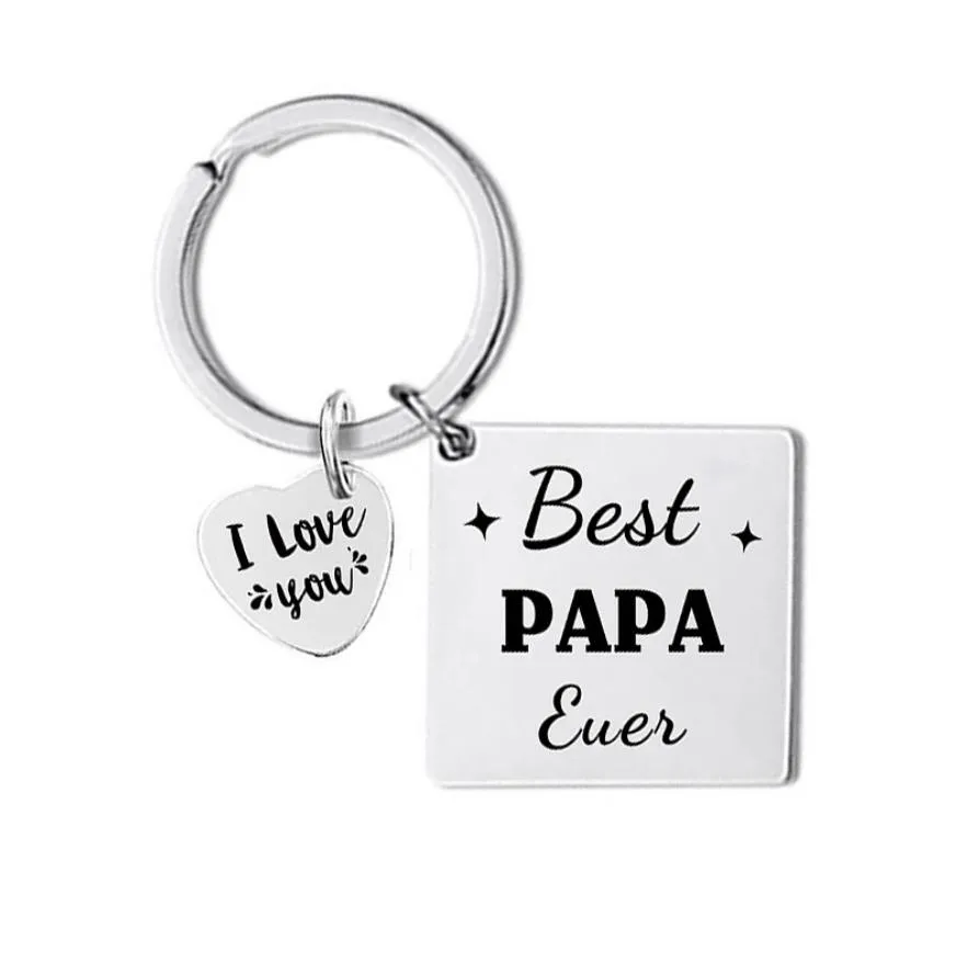 Aço inoxidável personalizado pai mãe avô filho quadrado chaveiro em branco por atacado impressão de metal gravável suporte de chaves mental cadeia de chaves mentais