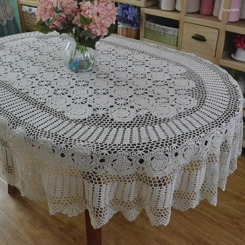 Table Cloth Oval Handmade Crochet Dinner Tablecloth Lace Cotton Extra Long Cover