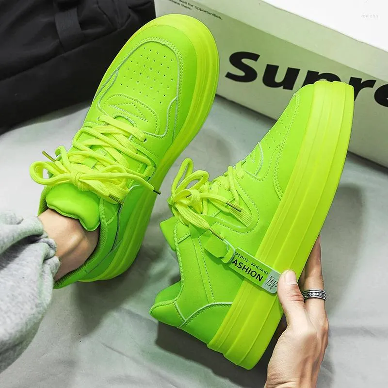 Casual Shoes Trend Men s Fluorescent Green Patent Leather Platform Male Sports Walking Sneakers Tenis Masculino Zapatos Hombre