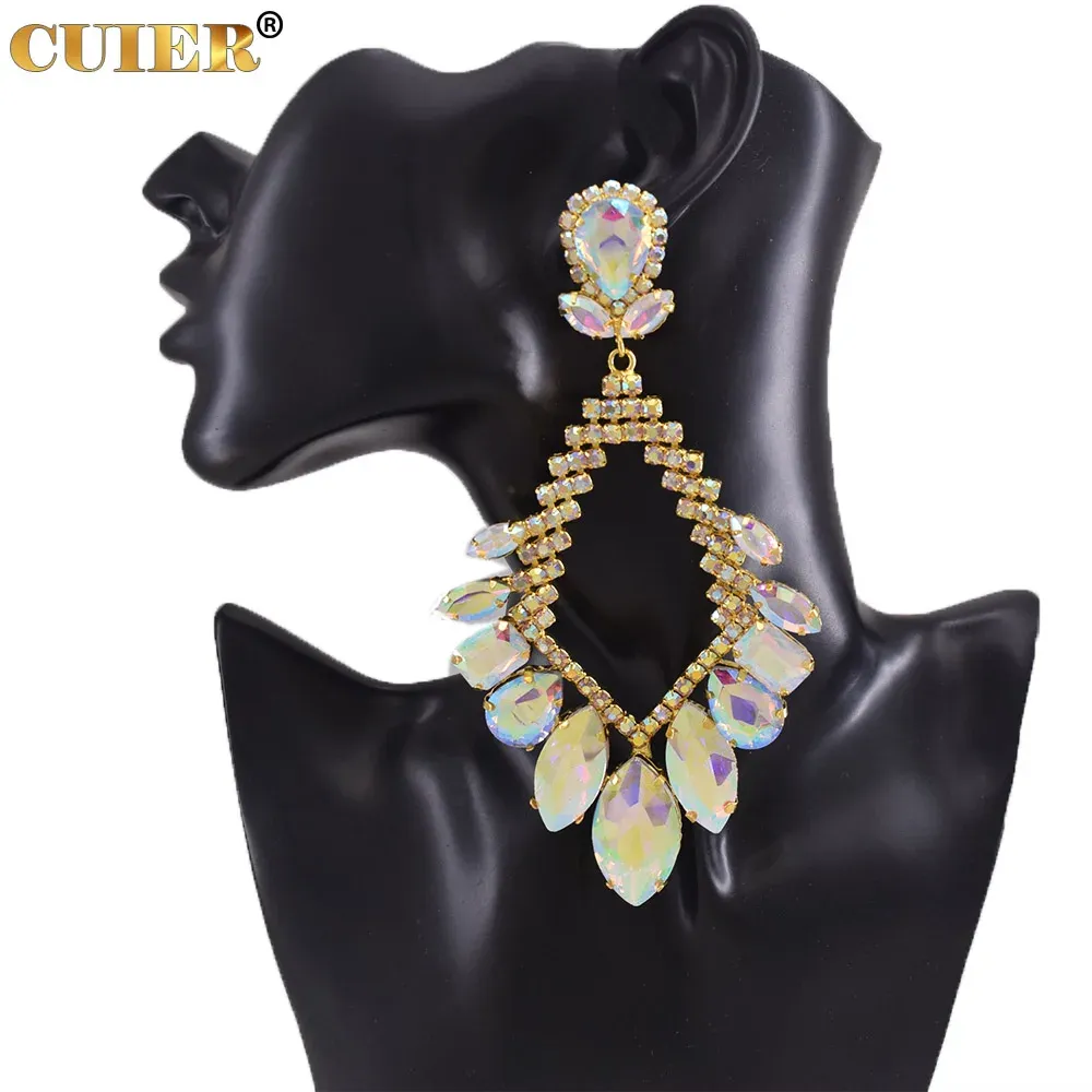 Earrings CuiEr 13.5cm Big Diamond Gem Pendant Earrings for Women Glass Crystal Jewelry for Wedding Fashion Huge size stage show TV