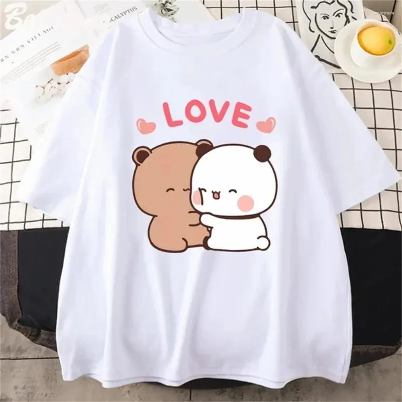 Kvinnor t skjortor sommar söt björn kärlek skjorta kvinnor par toppar tee kort ärm tshirts kvinnlig koreansk casual girl t-shirt