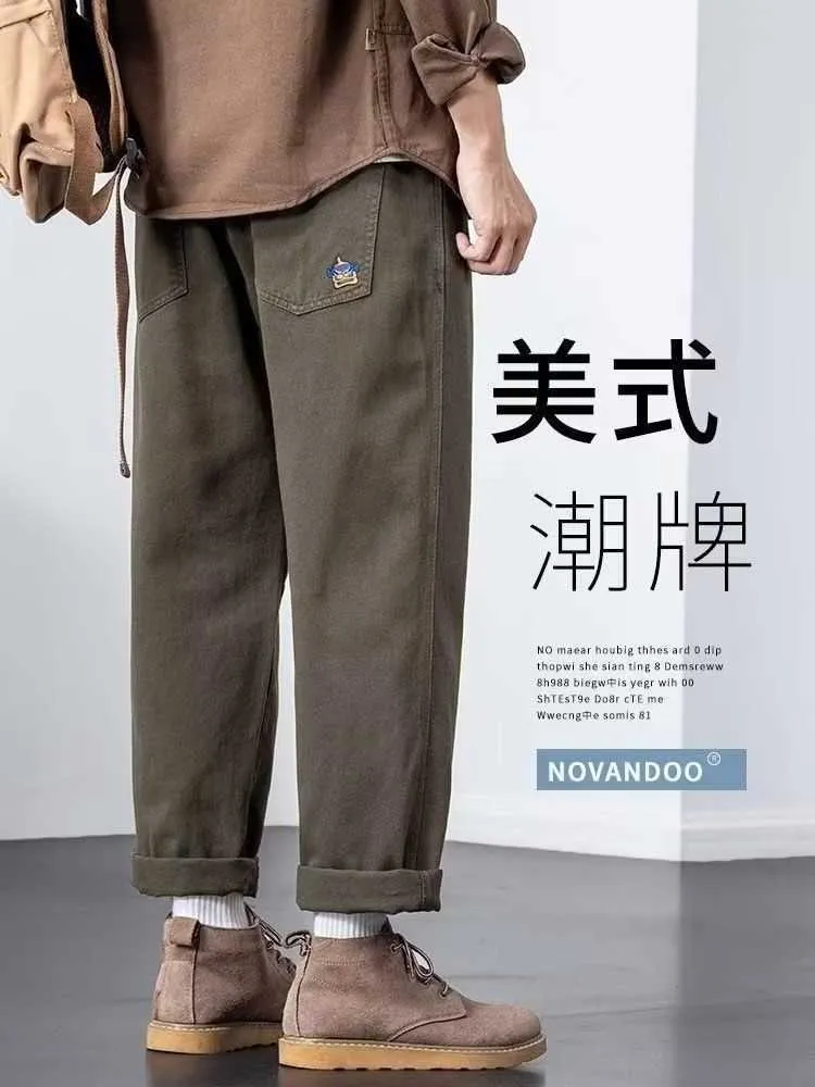 Military Green Work Suit Pants for Mens 2023 Spring and Autumn Season New Loose Tie Feet Yu Wenle Casual Harlan