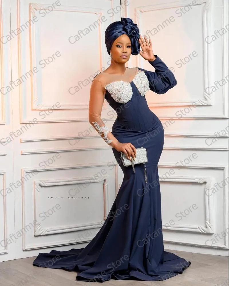 Sukienki imprezowe eleganckie w stylu południowoafrykańskim satynowe sukienki dla kobiet ebi ebi high end koronkowe aplikacje rękawy syrena wieczór