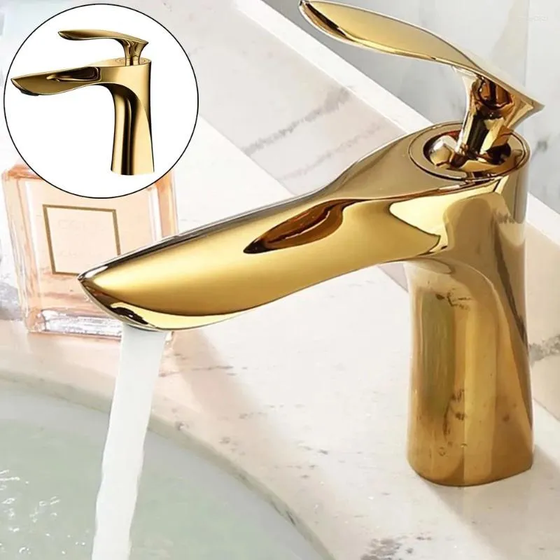 Bathroom Sink Faucets 1PCS Brass Gold Ceramic Valve Single Hole Wash Basin Faucet Cold And Water Handle