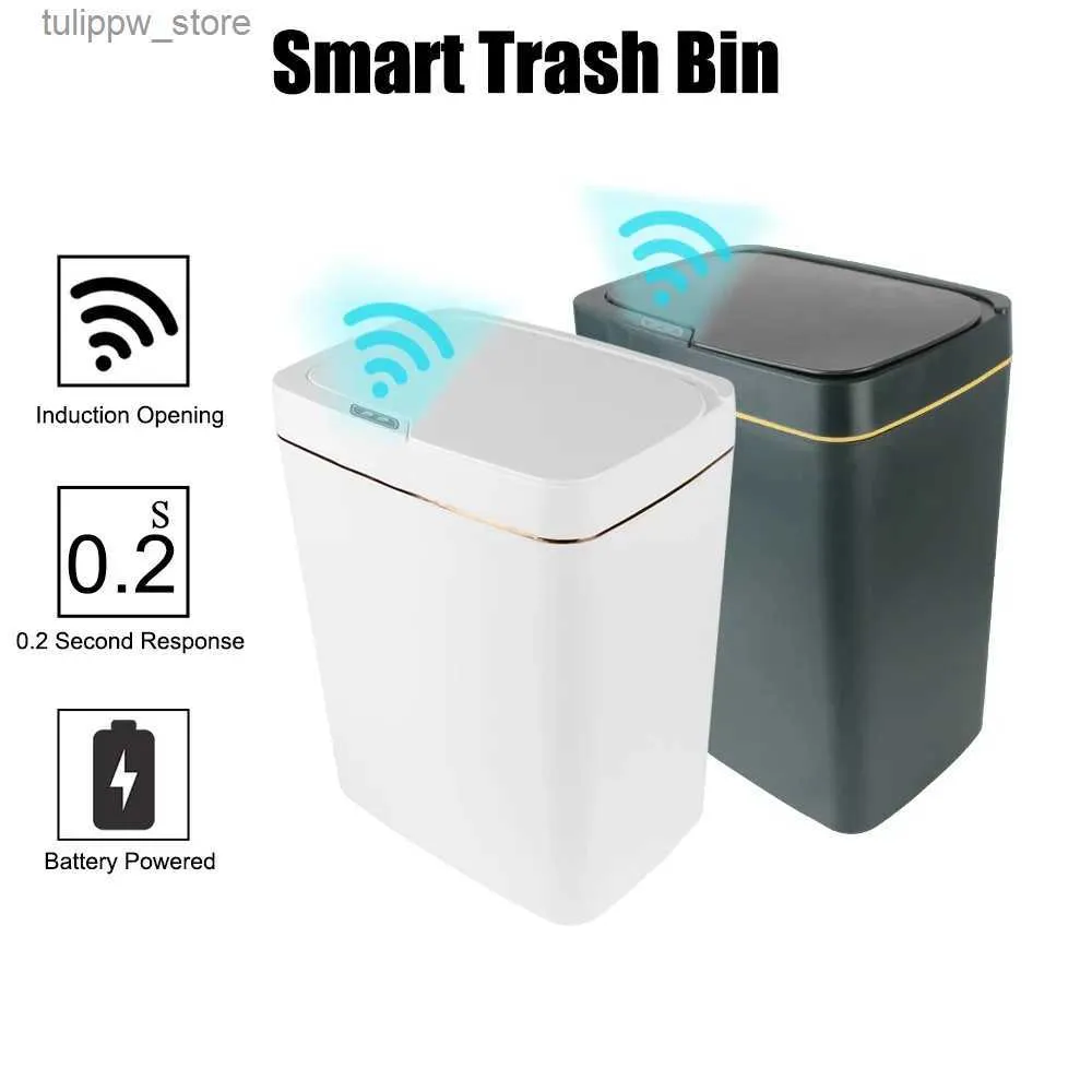 Avfallsfack Touchless Smart Sensor Smart Trash Can 18L med lock för kök badrum sovrummet automatiskt påsar sopor l46