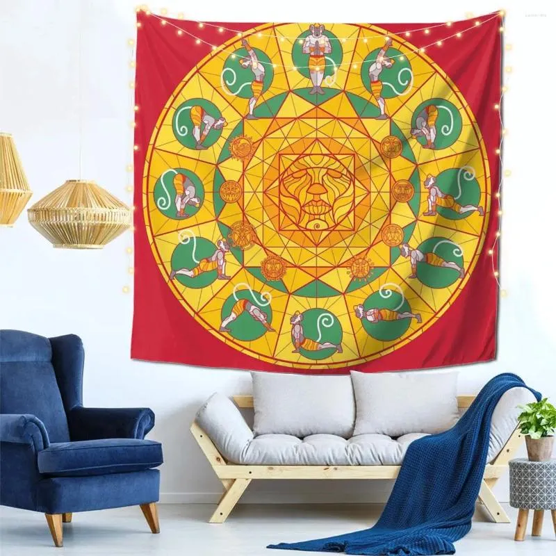 Taquestres Hanuman Sun Salutations Decor de parede Tapestry com ganchos Sala de estar personalizável Poliéster sem odorless