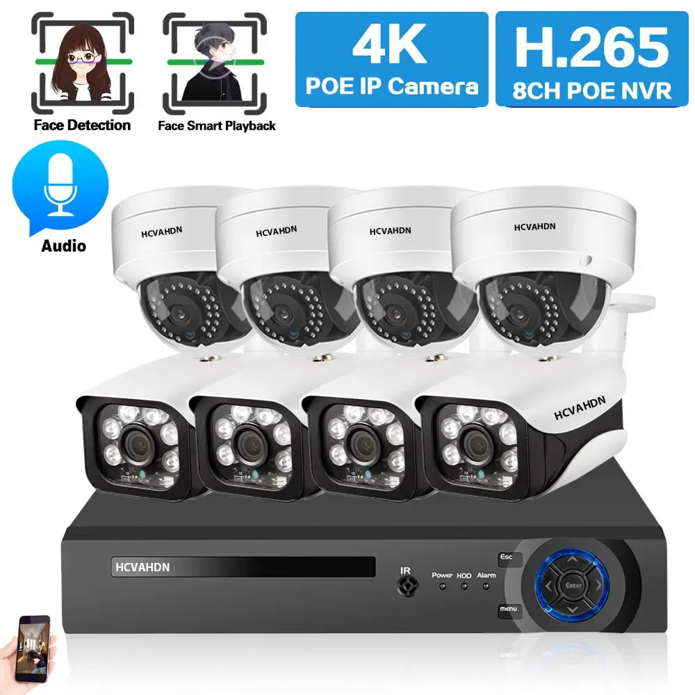 System 4K POE CCTV Camera Security System Kit P2P XMEYE 8MP 8CH NVR System Set Face Detection IP Dome Camera Video Surveillance Kit 4CH