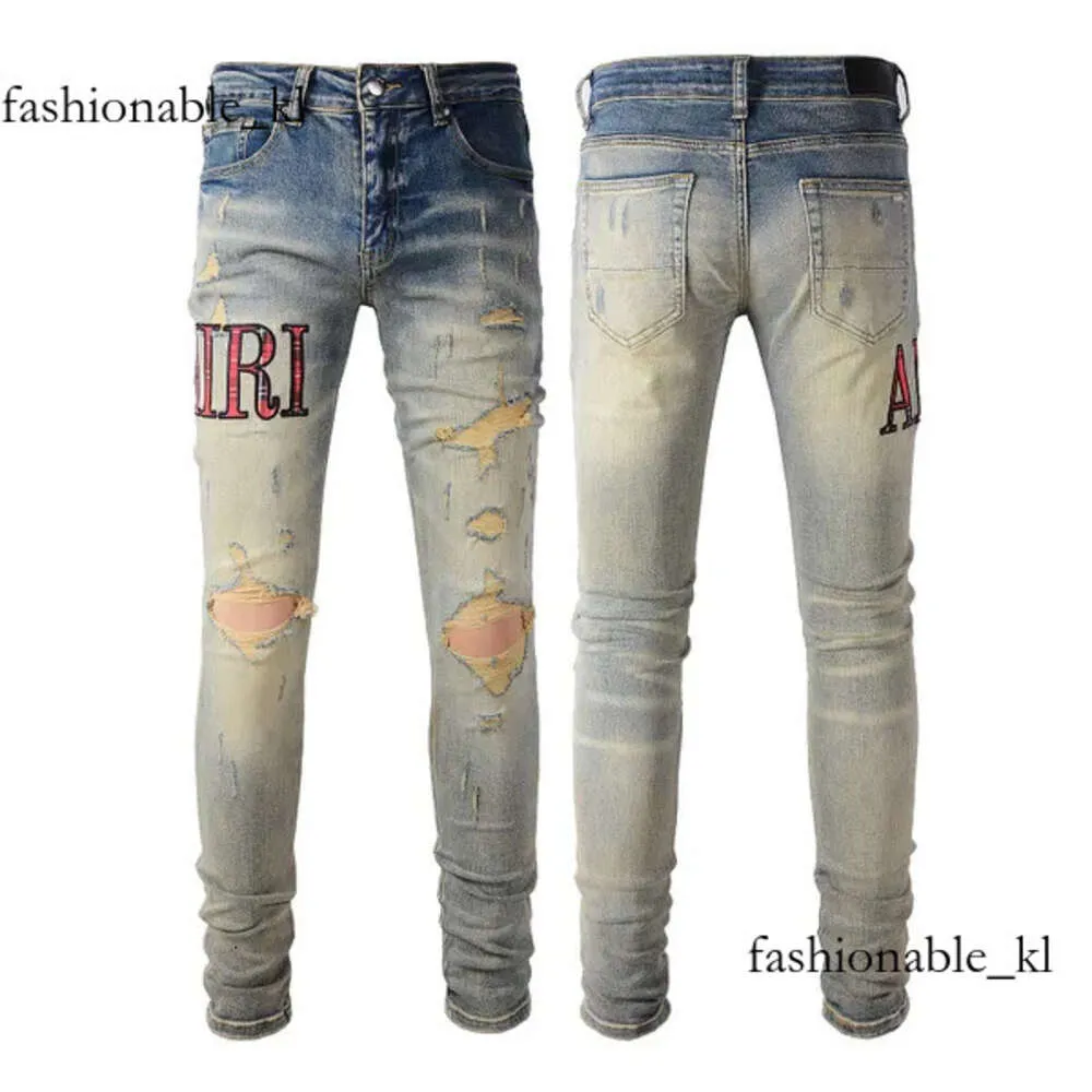 Amirie Amirir Man Jeans -ontwerper Jean Purple Jeans Brand Skinny Slim Fit Luxury Hole gescheurde motorrijpe Biker Skinny Pant Designer Stack Heren Trendbroek voor dames 859