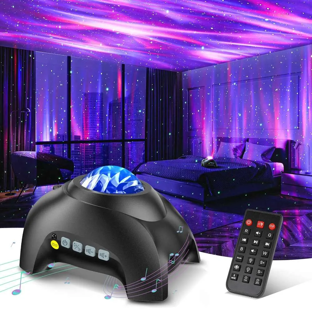 Noordelijke Galaxy Aurora met 33 lichteffecten, nachtlicht LED -ster -projector geschikt voor slaapkamernevellichten, afstandsbediening, wit geluid, feest Bluetooth