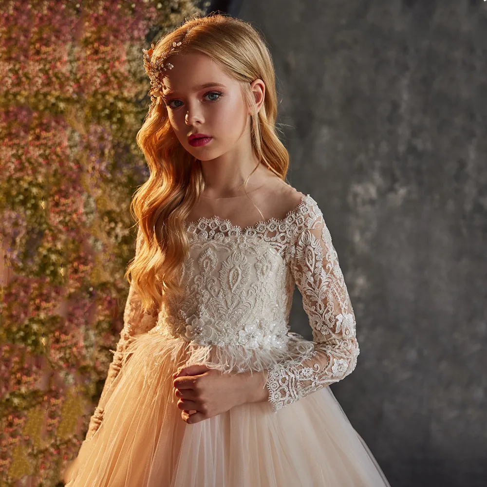 Lovely Lace Flower Girls Dresses 2024 Baby Ball Gowns Kids Wedding Pageant Crystals Beaded Dress First Holy Communion Gowns Princess Ball Gown Wedding Party Dress From SG 172.47 DHgate