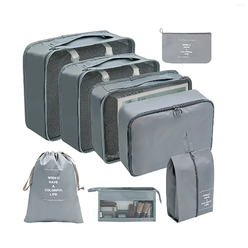 Sacs de rangement Cubes d'emballage pour voyager 8pcs Set Suitcase pliable Organisateur Dirt Clothes Cloth Tapis
