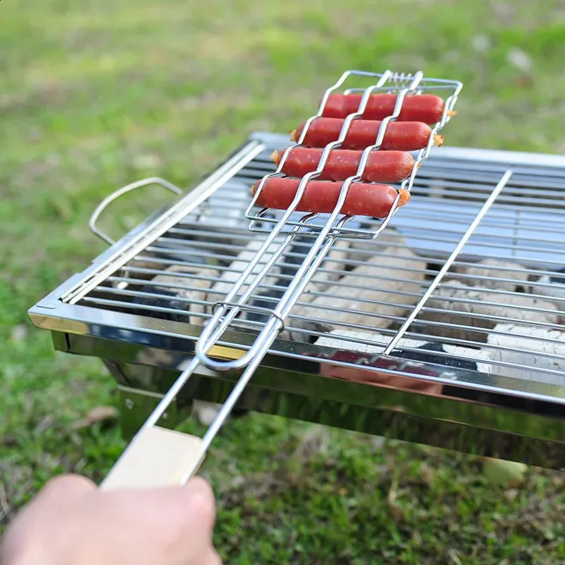 JFBL 2 Pack houten handgreep anti -schurken vissen camping grill mand picknick barbecue accessoires worst kookgerei niet -stick bbq 240402