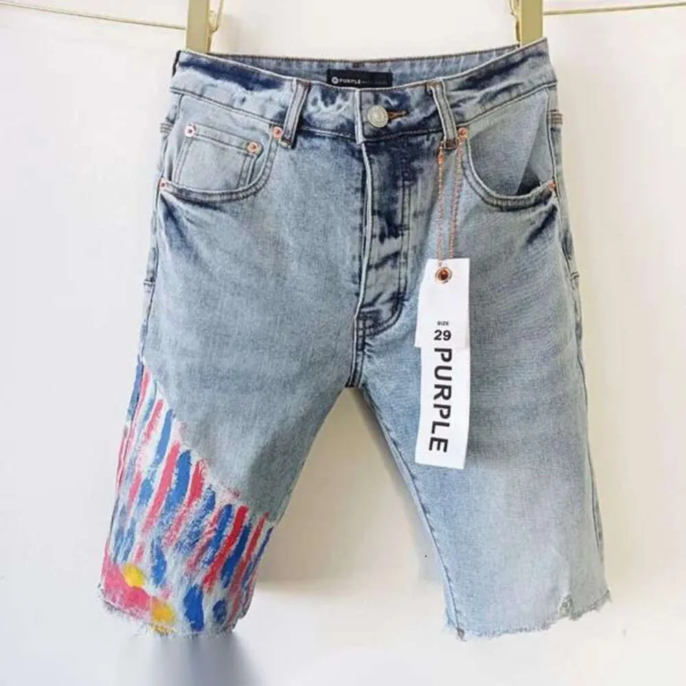 Purple Jeans Short Mens Short Purple Designer Jeans Straight Holes Casual Summer Night Club Blue Women's Shorts Purple Brand Jeans Luxury Patch Same Style 860