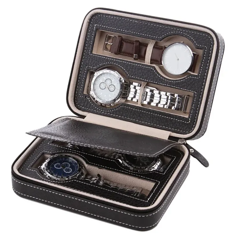 Tragbare Watch -Aufbewahrungstasche 2 4 Slot /Gitter Leder Uhrenschachtel Display Box Hülle Schmucksammler Hülle Geschenk