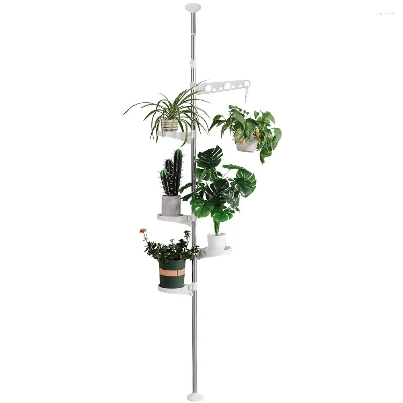 Vaser Baoyouni 5 Tier Plant Rack Flower Pot Storage Stand Hanging Metal Spring Single Pole Planter Display Shelf