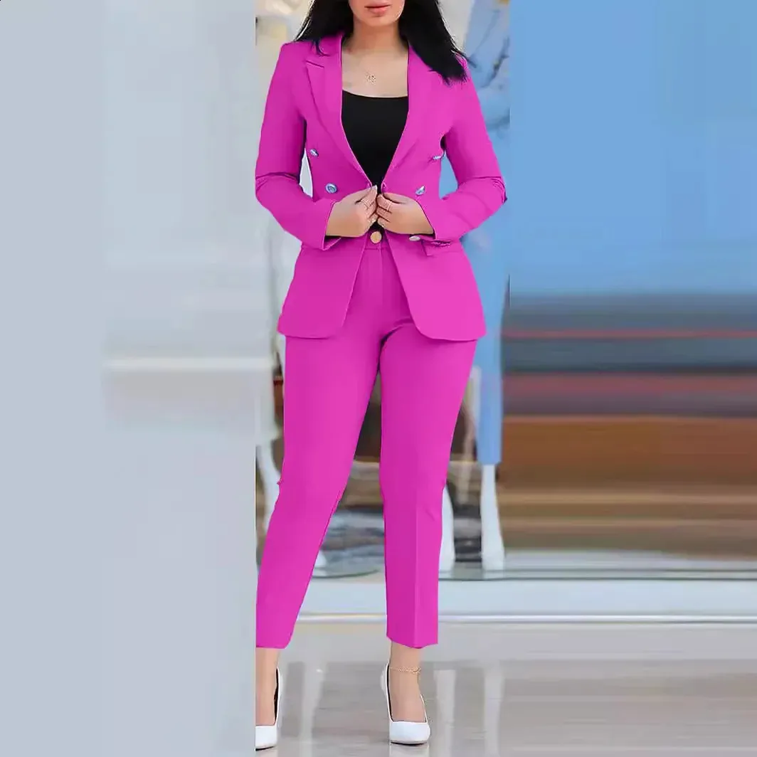 Tailleur Femme 2 Pièces Slim - Costume élégant Pour Le Bureau - Veste Et Pantalon Couleur Unie