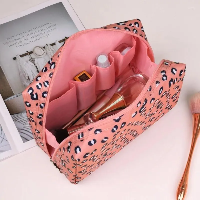 Cosmetic Bags Large Leopard Print Waterproof Bag For Organized Storage Makeup Pouch Pink With Multiple Compartments