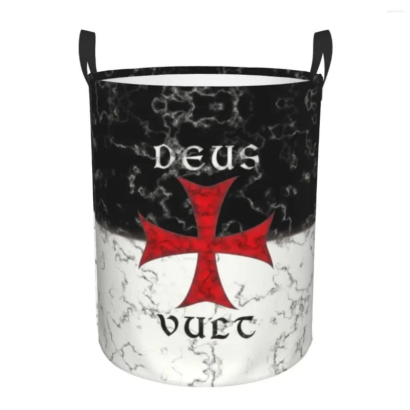 أكياس الغسيل Deus Vult Crusader Cross في سلة رخامية قابلة للطي قابلة للانهيار تخزين سلة فرسان عائق الطفل