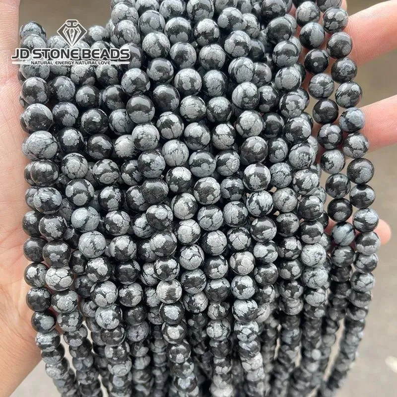 Löst ädelstenar naturliga sten snöflaken obsidian alabaster pärlor runda för smycken som gör diy armband halsband 6 8 10 mm tillbehör
