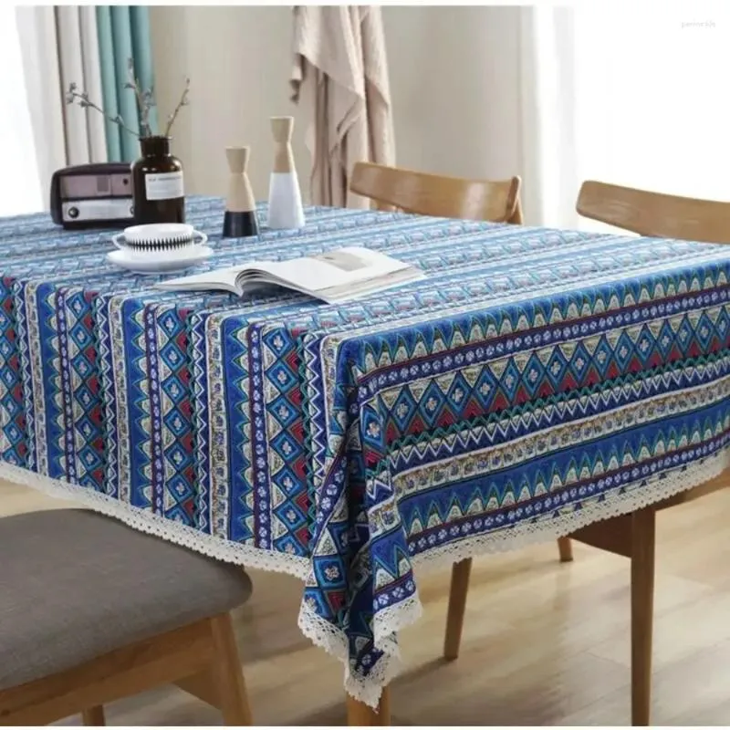 Bordduk Cotton Rectangle Tracloth Ins Etnisk stil randig täckt linne Bridge-bord hemkök el