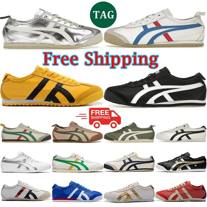 Gratis fraktdesigner tiger mexico 66 casual skor män kvinnor läder snörning sneakers tigers svart vit gul guld rosa gummi tränare utomhus jogging walking sko