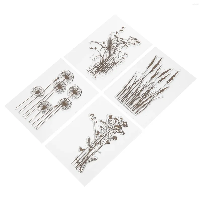 Bouteilles de rangement 4 pcs timbres transparents bricolages bricolages plante artisanat en bois Sceau de feuille de feuille de feuille claire TPR Creative Woodshy