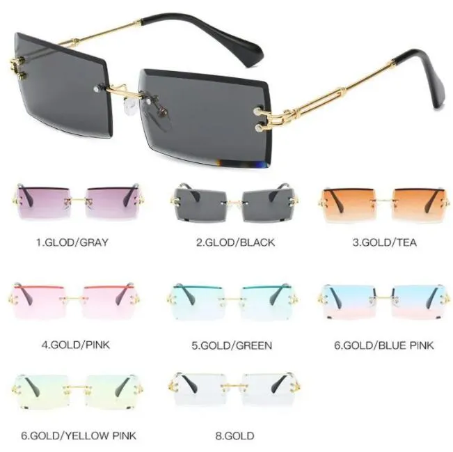 Hot Sale Designer Zonnebrillen Nieuwe stijl Frameloze vierkante Zonneglazen Fashion Gradiënt Candy Color Glazen Women Zonnebrillen Oceaanlens 8 kleuren 10 stks