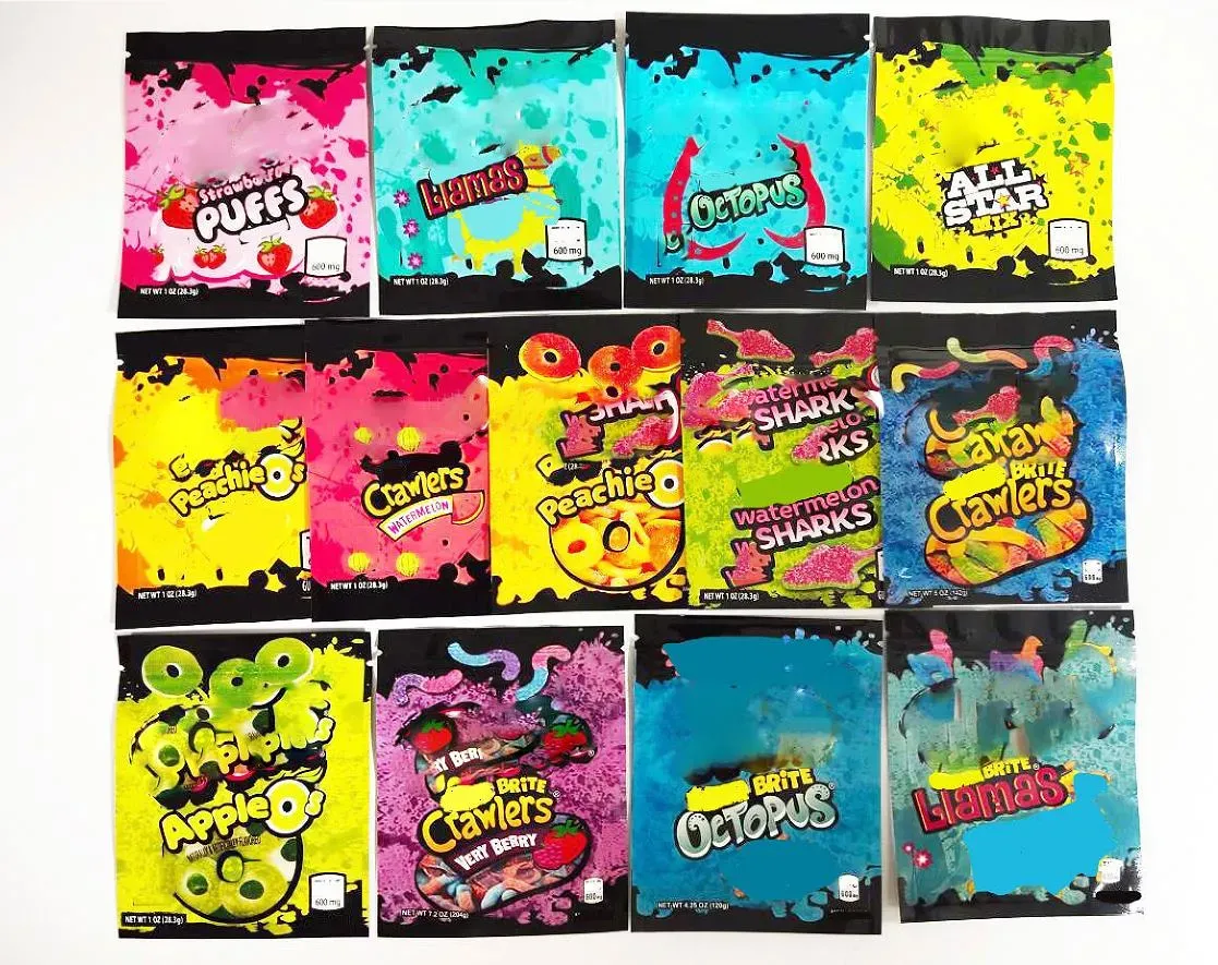 卸売食用500mg Gummi Sharks Packaging Bag 600mg Sour Terp Crawlersの臭いのある弾頭の食用空のキャンディーマイラーバッグsgsg