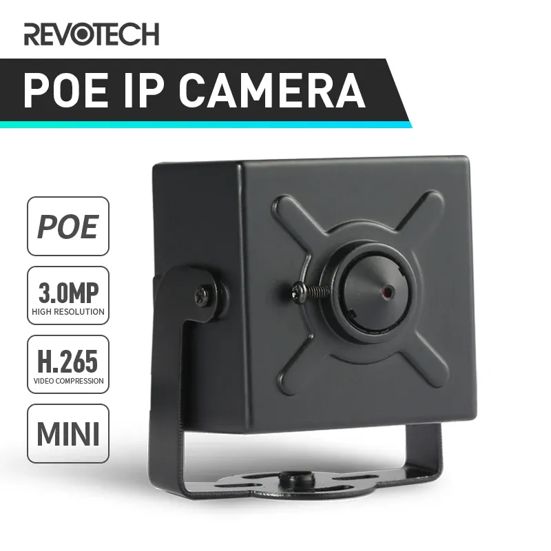 Câmeras Revotech Poe Mini IP Câmera de 3,7 mm HD 3MP H.265 1296p / 1080p Segurança interna metal Onvif IP CCTV System Videoveillanc