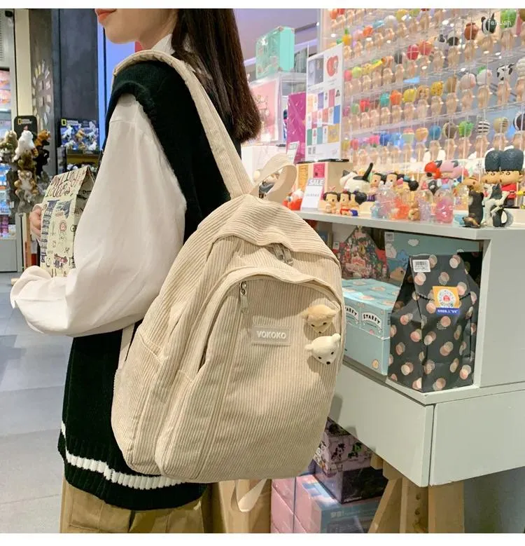 Sac à dos Stripe Migne Corchuroy Woman Schoolbag pour les adolescentes garçons Luxury Harajuku Femme Sac de mode étudiant Dame Book Pack