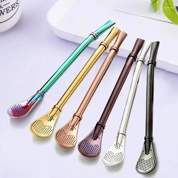 Coffee Scoops Colorful 304 Stainless Steel Tea Drinking Straws Spoon Yerba Mate Filter Reusable Bombilla Gourd Tools Bar Accessories