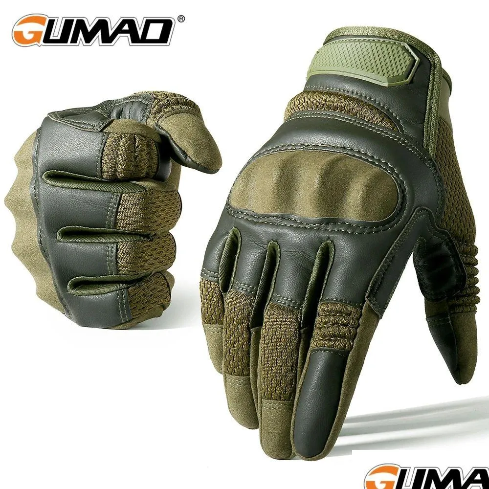 Luvas de motocicleta Touch Sn Pu Couro Tático Exército Militar Combate Airsoft Caminhadas Ciclismo Tiro de Fingro Mittens Men Dro DHWHE