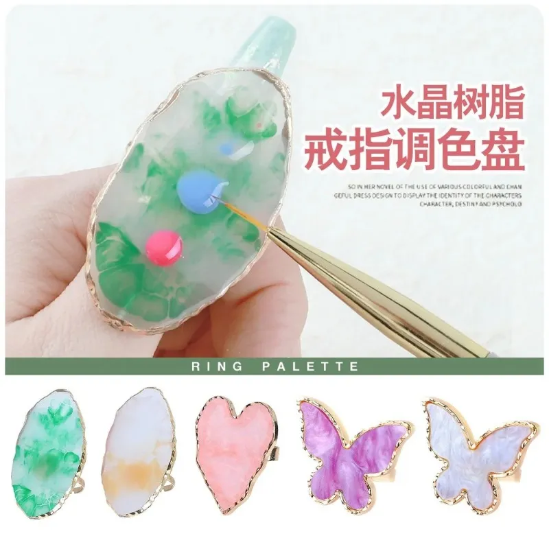 2024 1 st nytt hart Stone Nail Art Palette Finger Ring False Nails Tips Ritning Color Mixing Diy Manicure Polish Gel Toolfor False