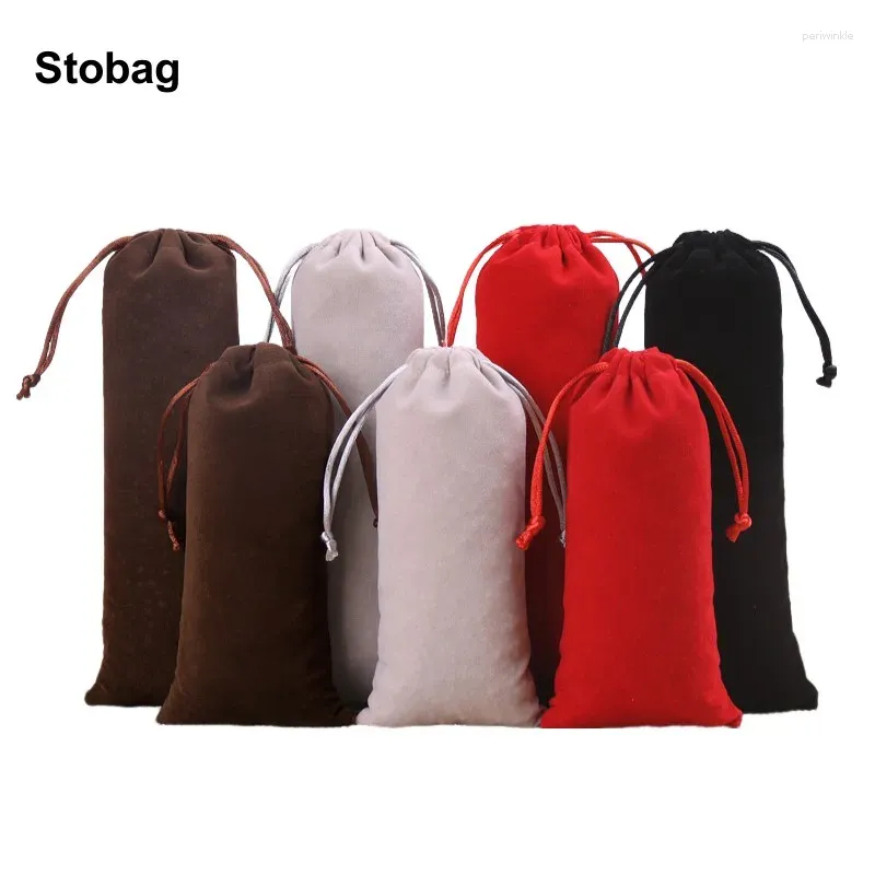 Storage Bags StoBag 50pcs Long Velvet Bag Flannel Drawstring Jewelry Gift Cosmetic Package Portable Pocket Organizer Pouches